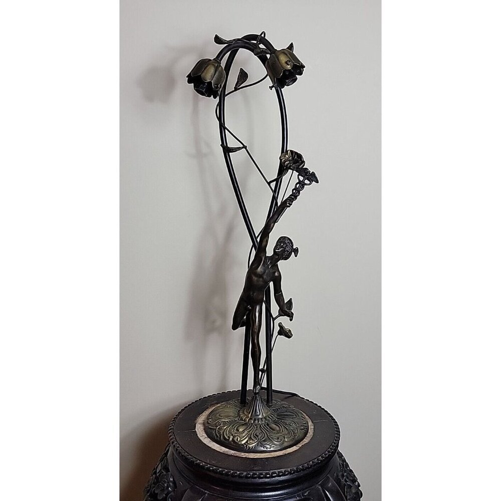 Bronze Figural Mercury Statue Lamp 23" T Floral Medical Staff - Picture 14 of 16